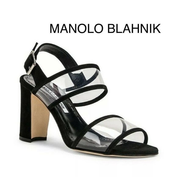 Barely Worn Manolo Blahnik Khan Suede & PVC Sandals - Picture 3 of 14